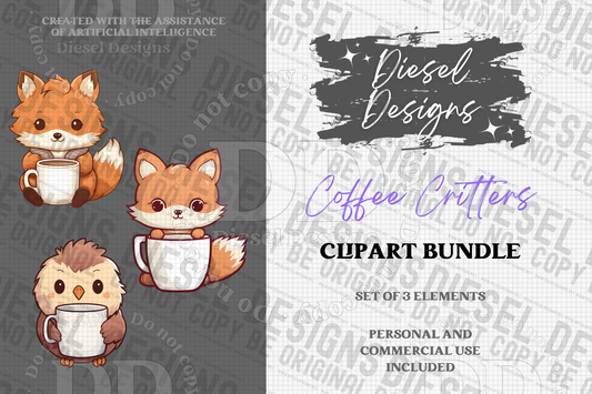 Coffee Critters AI assisted Clipart Bundle | 300 DPI | Transparent PNG | Clipart | Bundle