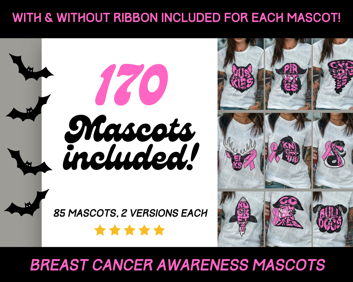 School Mascot Breast Cancer Glitter Drive | 300 DPI | Transparent PNG | Google Drive