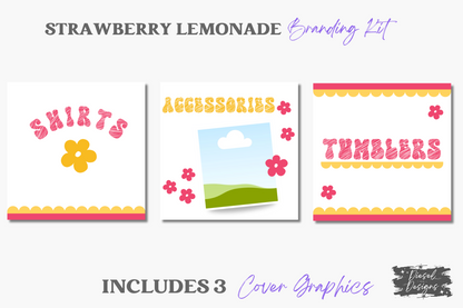 Strawberry Lemonade Branding Kit | Website Kit | Business Card | Logo | Facebook Cover | Editable in Canva