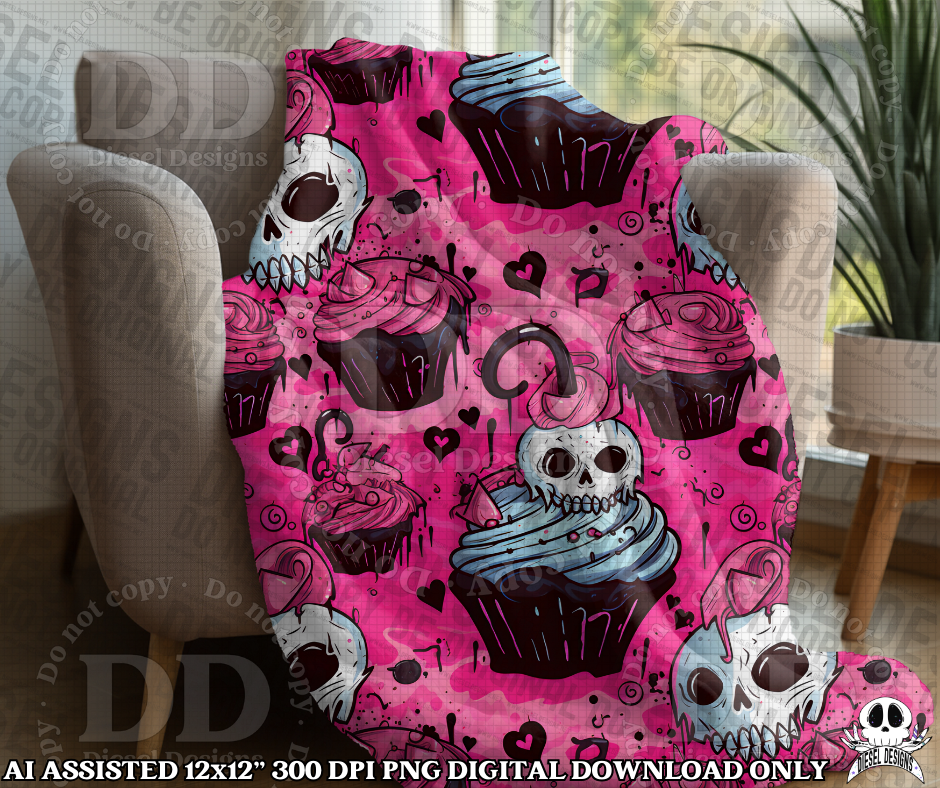 Creepy Cupcakes V3 Seamless | Seamless File | 300 DPI | 12" x 12" | Digital File only