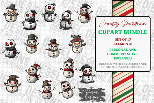 Creepy Snowmen AI assisted Clipart Bundle | 300 DPI | Transparent PNG | Clipart | Bundle