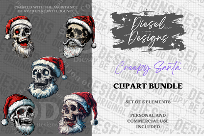 Creepy Santa AI assisted Clipart Bundle | 300 DPI | Transparent PNG | Clipart | Bundle