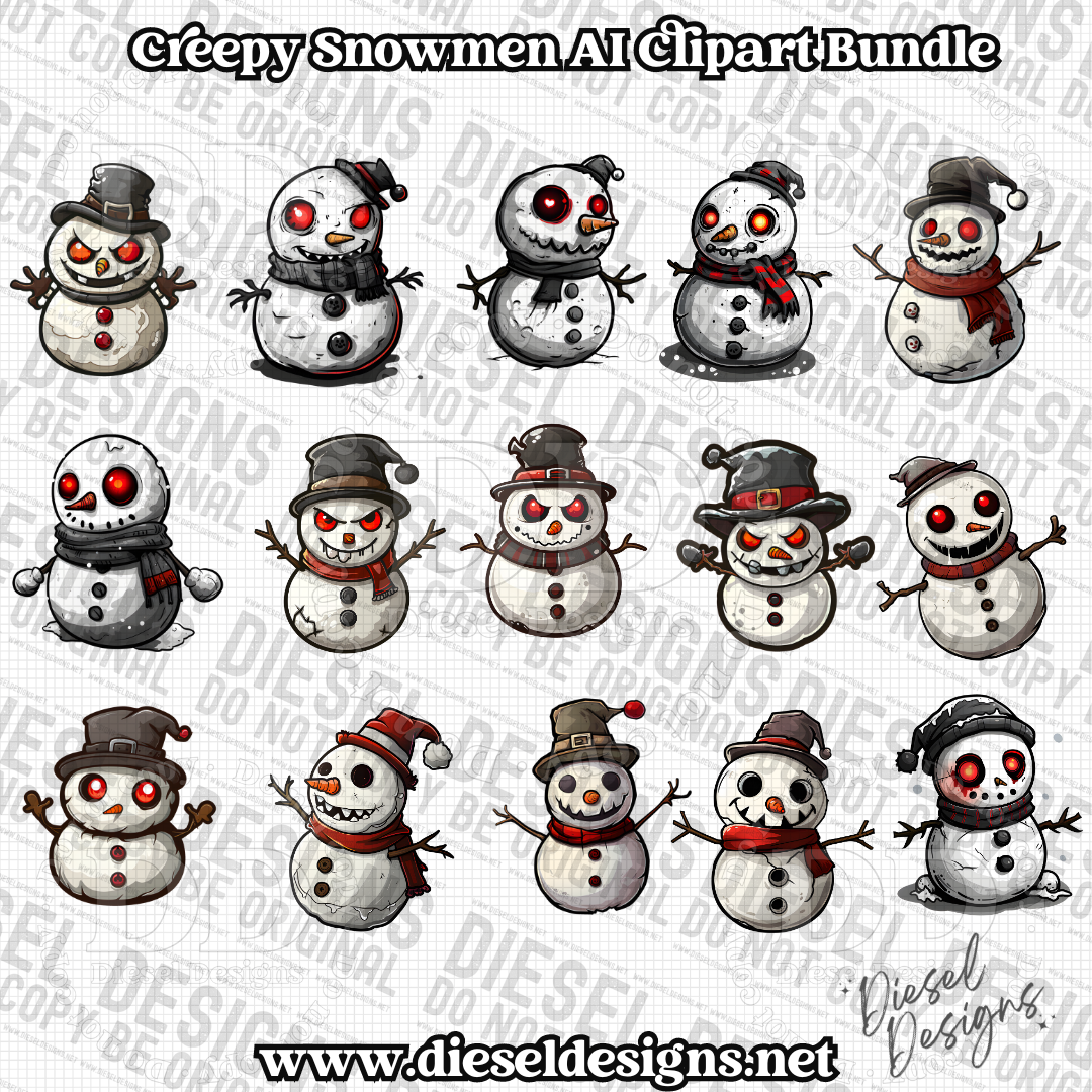 Creepy Snowmen AI assisted Clipart Bundle | 300 DPI | Transparent PNG | Clipart | Bundle