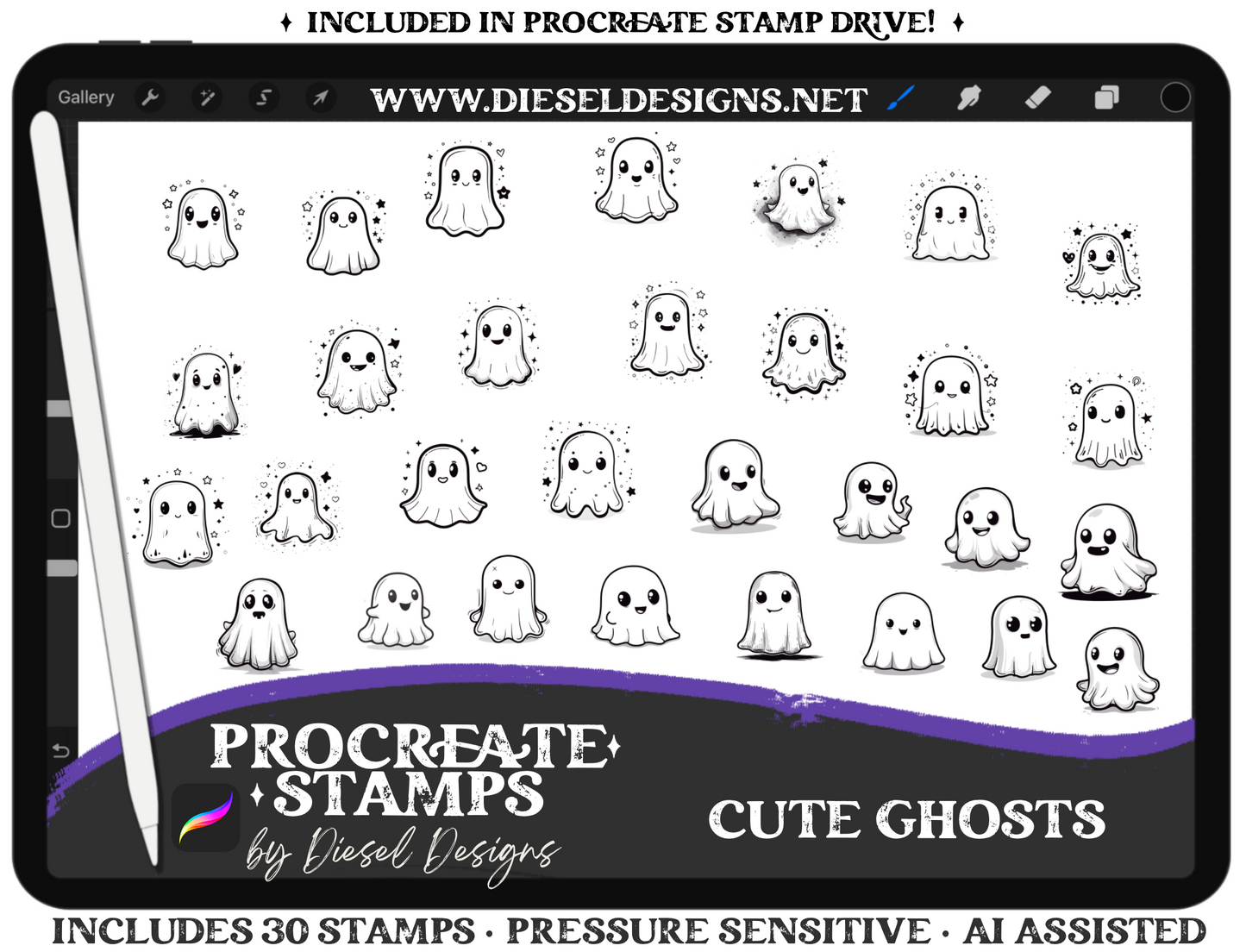 Cute Ghosts Stamp Set | PROCREATE BRUSHES/STAMPS | Digital File Only