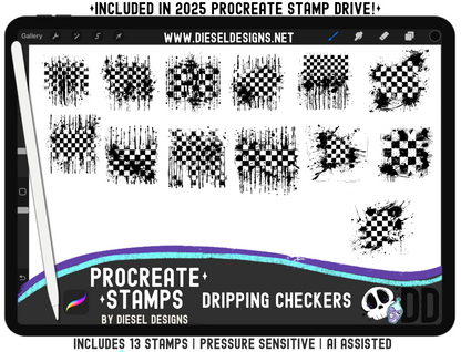 Dripping Checkers Stamp Set | PROCREATE BRUSHES/STAMPS | Digital File Only