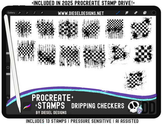 Dripping Checkers Stamp Set | PROCREATE BRUSHES/STAMPS | Digital File Only