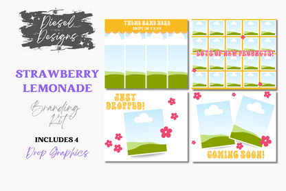 Strawberry Lemonade Branding Kit | Website Kit | Business Card | Logo | Facebook Cover | Editable in Canva