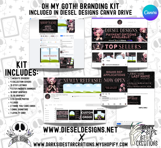 Oh My Goth! Business Branding Kit | Website Kit | Loyalty Card | Logo | Facebook Cover | Editable in Canva