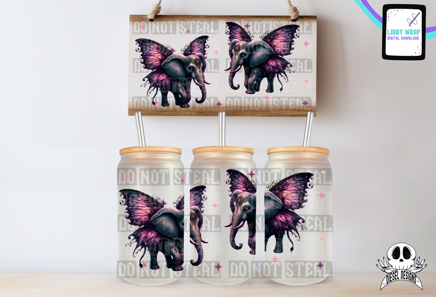 Elephant LIBBY WRAP | 300 DPI PNG | 16 oz Libby Wrap | Digital File Only