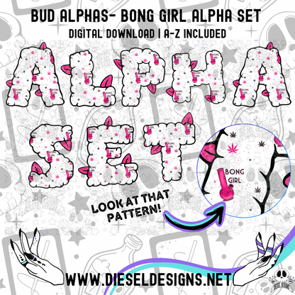 Bud Alpha Set- Bong Girl | 300 DPI | Transparent PNG | Alpha Set | A-Z Included |