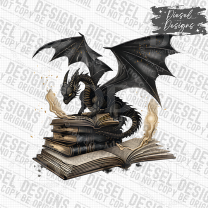 Fantasy Gold Book Dragon PNG  | 300 DPI | Transparent PNG | Digital File Only