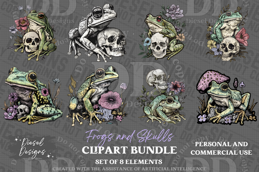 Frogs and Skulls AI assisted Clipart Bundle | 300 DPI | Transparent PNG | Clipart | Bundle
