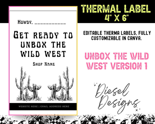 Unbox The Wild West 1 Thermal Design (4x6) | Thermal Label | Edit in Canva | 4" x 6" | Package Label