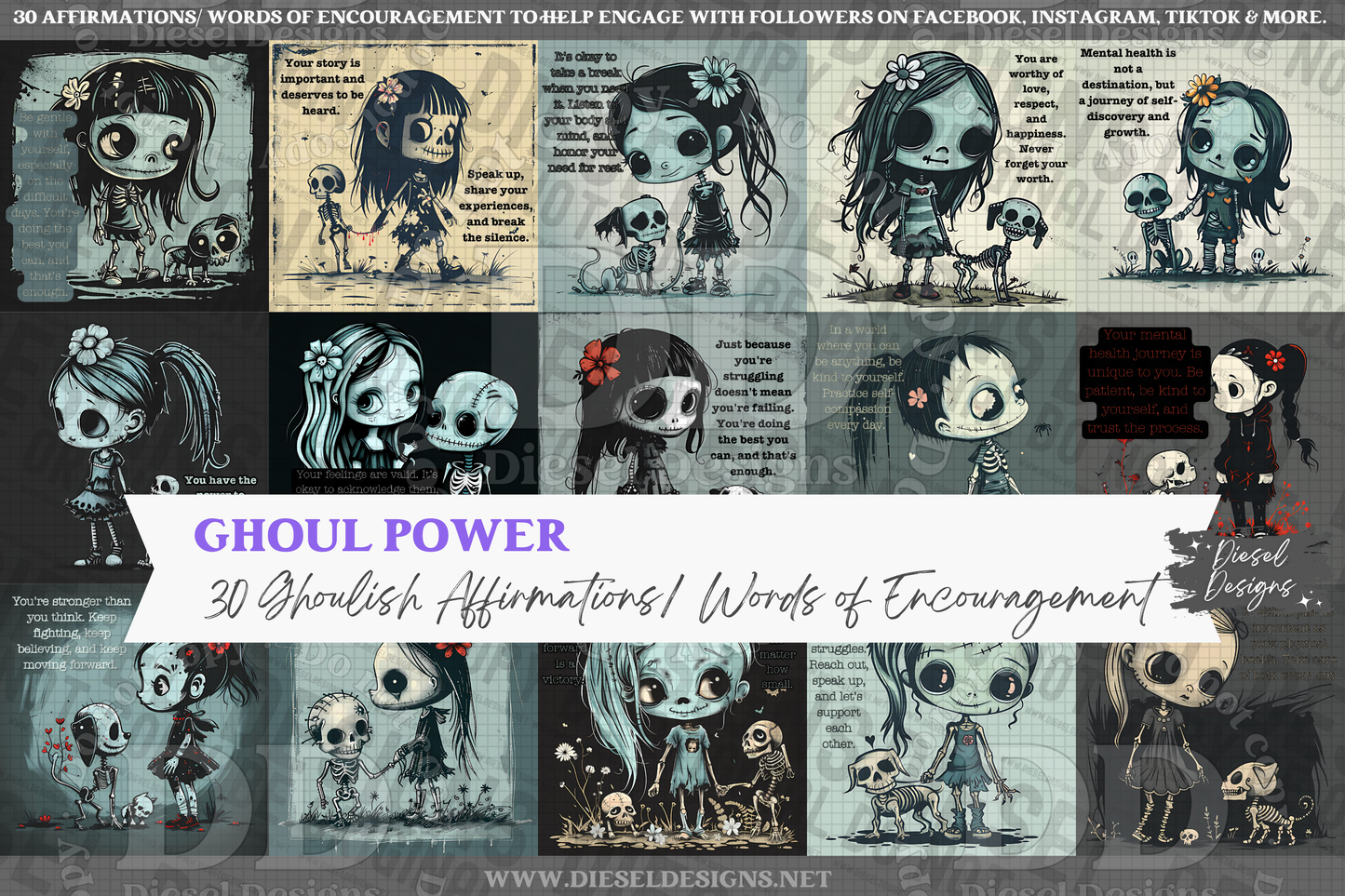 Ghoul Power Daily Affirmations | Engagement graphics | 30 Files