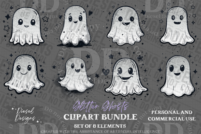 Glitter Ghosts AI assisted Clipart Bundle | 300 DPI | Transparent PNG | Clipart | Bundle