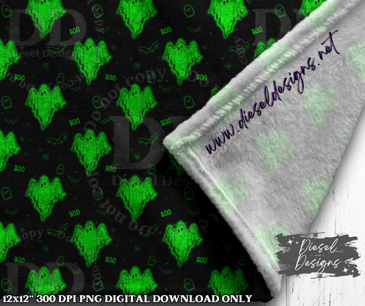 Green Glowing Ghosts Seamless Design | 300 DPI | Seamless 12"x12" | 2 sizes Included