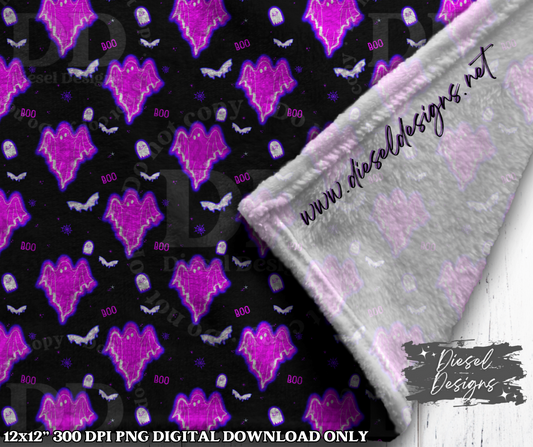 Purple Glowing Ghosts Seamless Design | 300 DPI | Seamless 12"x12" | 2 sizes Included