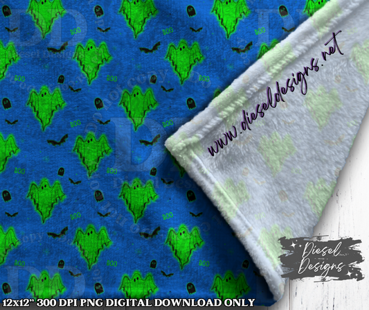 Blue & Green Glowing Ghost Seamless Design | 300 DPI | Seamless 12"x12" | 2 sizes Included