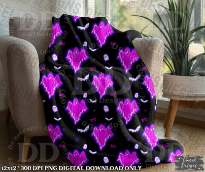 Purple Glowing Ghosts Seamless Design | 300 DPI | Seamless 12"x12" | 2 sizes Included