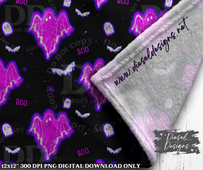 Purple Glowing Ghosts Seamless Design | 300 DPI | Seamless 12"x12" | 2 sizes Included