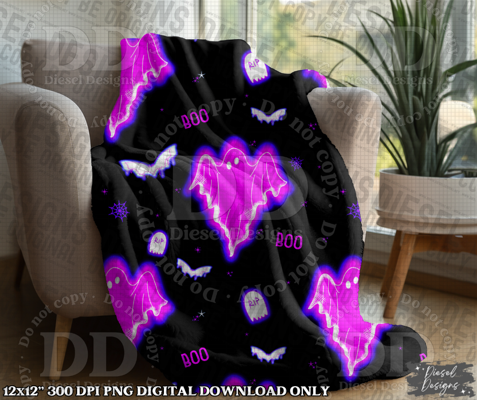 Purple Glowing Ghosts Seamless Design | 300 DPI | Seamless 12"x12" | 2 sizes Included