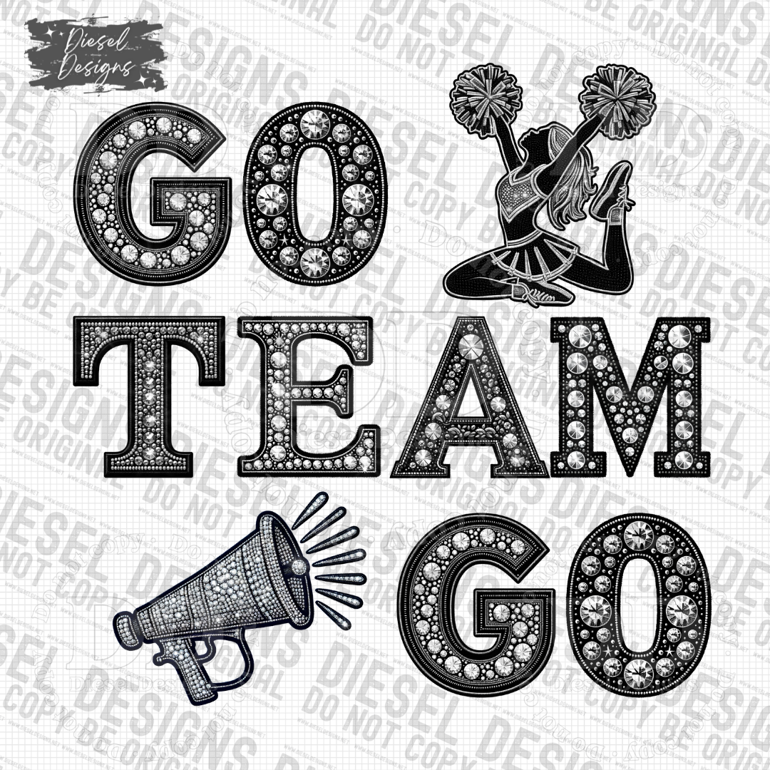 GO TEAM GO RHINESTONE PNG  | 300 DPI | Transparent PNG | Digital File Only