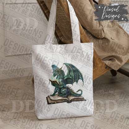 Green Dragon Reading PNG  | 300 DPI | Transparent PNG | Digital File Only