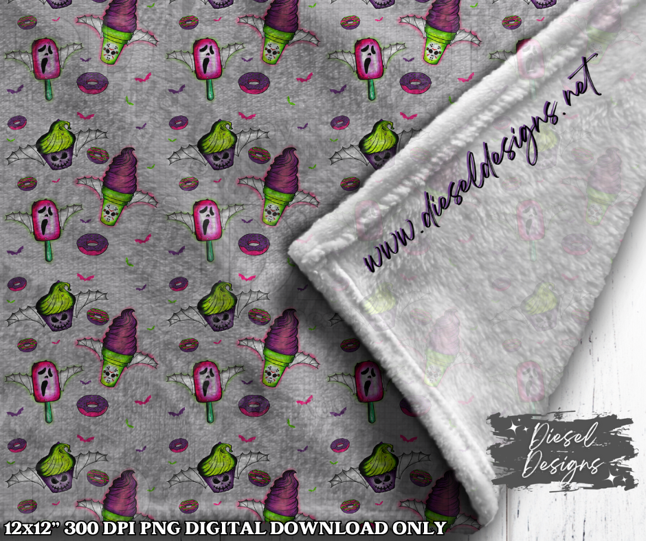 Grey Spooky Sweets Seamless Designs | 300 DPI | Seamless 12"x12" | 2 sizes Included