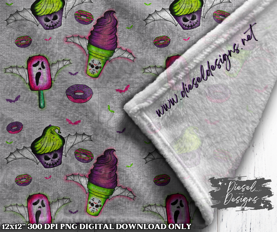 Grey Spooky Sweets Seamless Designs | 300 DPI | Seamless 12"x12" | 2 sizes Included