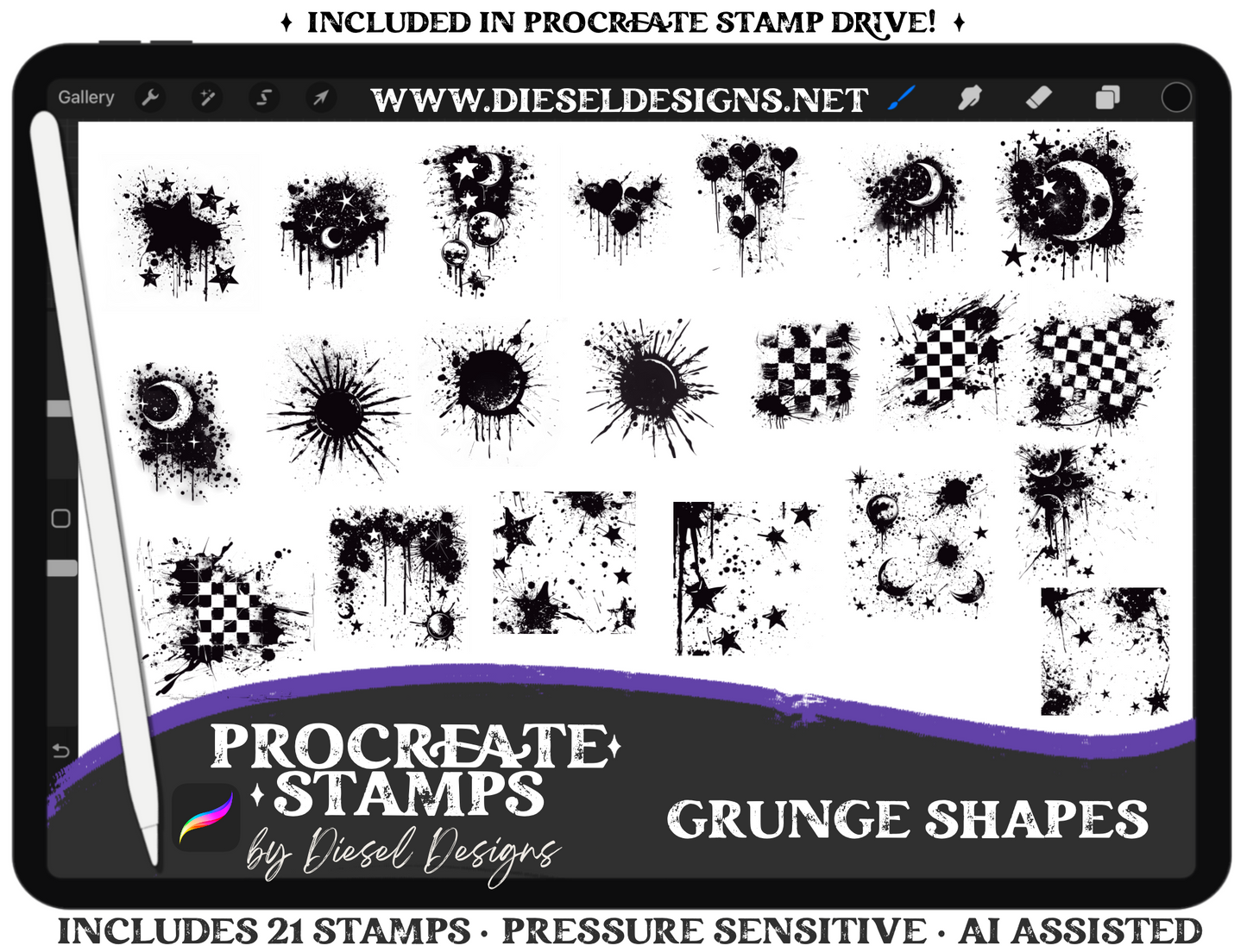 Grunge Shapes Stamp Set | PROCREATE BRUSHES/STAMPS | Digital File Only