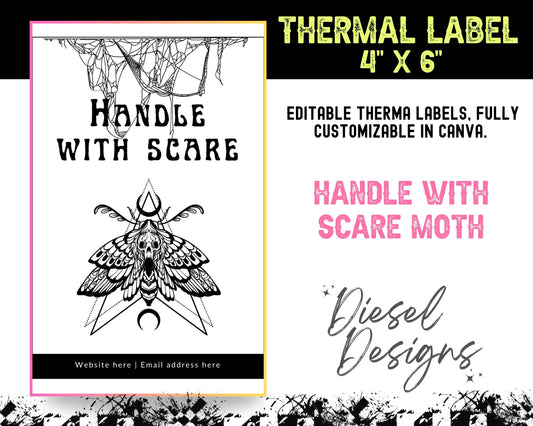 Handle With Scare Moth Thermal Design (4x6) | Thermal Label | Edit in Canva | 4" x 6" | Package Label