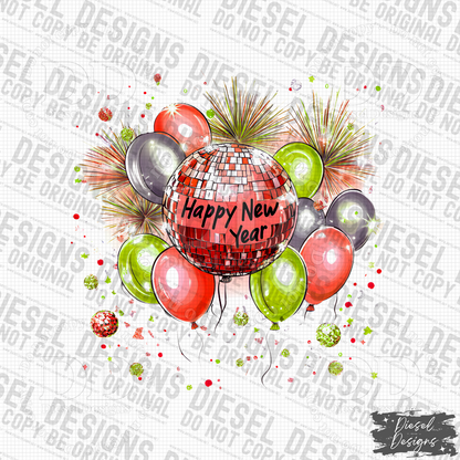 Happy New Year Green 2 PNG  | 300 DPI | Transparent PNG | Digital File Only