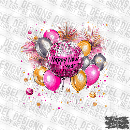 Happy New Year Pink 2 PNG  | 300 DPI | Transparent PNG | Digital File Only