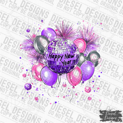 Happy New Year Purple 2 PNG  | 300 DPI | Transparent PNG | Digital File Only