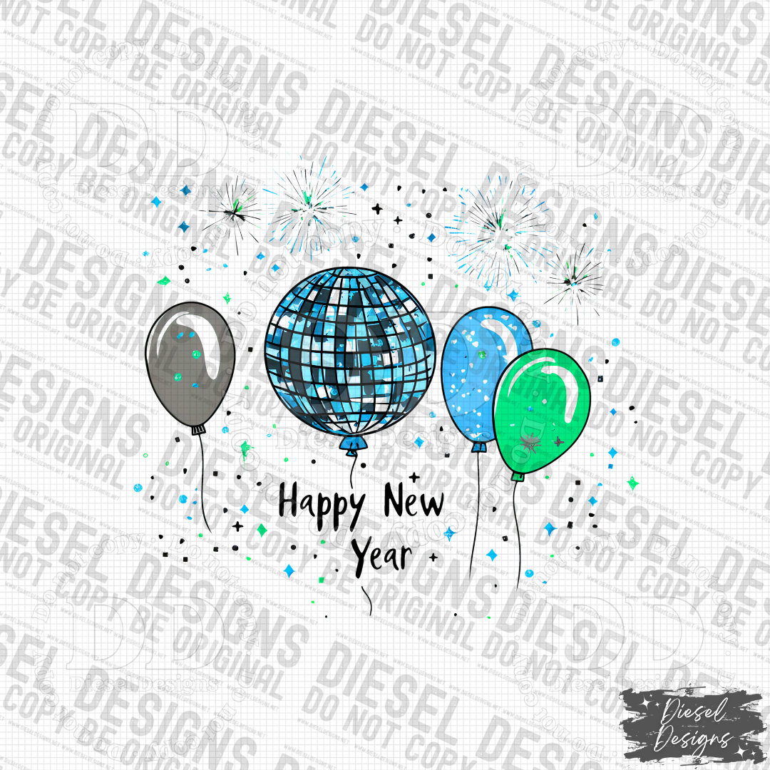 Happy New Year Blue 1 PNG  | 300 DPI | Transparent PNG | Digital File Only