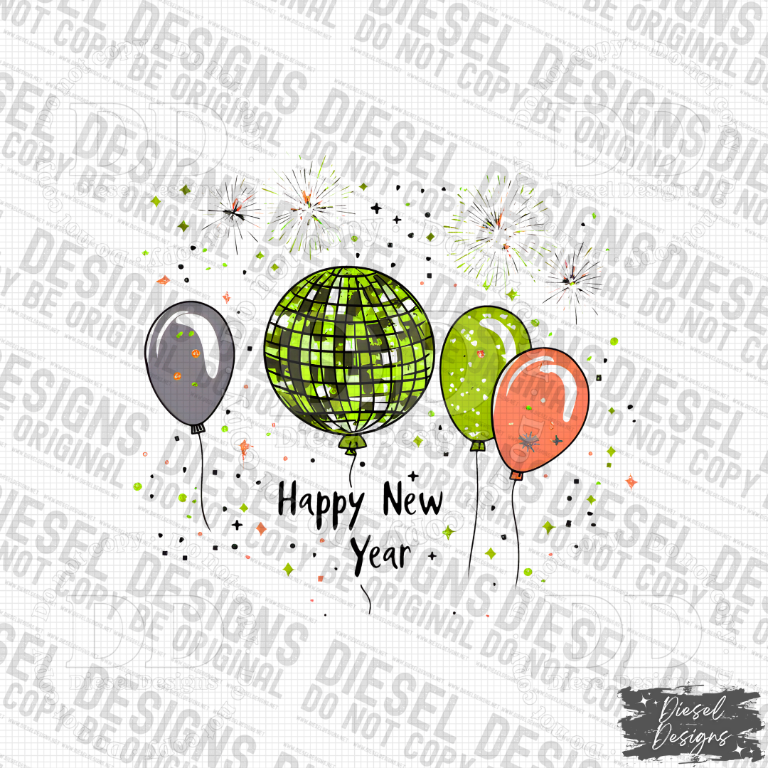 Happy New Year Green 1 PNG  | 300 DPI | Transparent PNG | Digital File Only