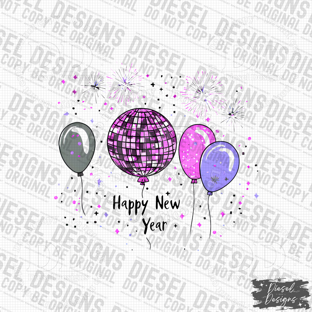 Happy New Year Purple 1 PNG  | 300 DPI | Transparent PNG | Digital File Only