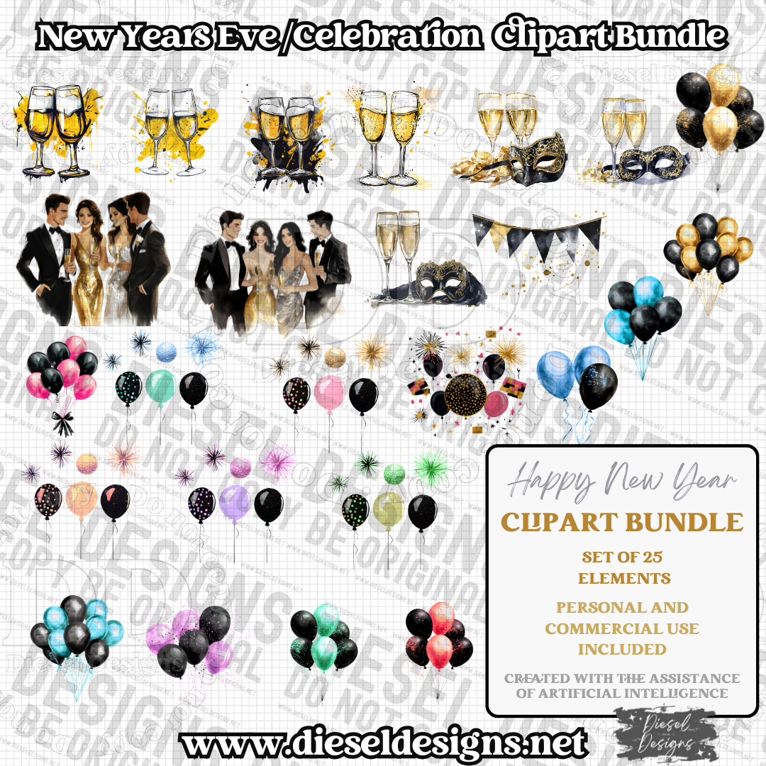 New Years / Celebration Clipart & Elements Bundle | 300 DPI | Transparent PNG | Clipart & Elements