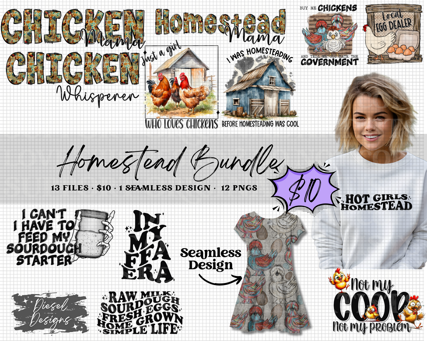 Homesteading Bundle | 300 DPI | PNG | Seamless | Tumbler Wraps | Digital File Only