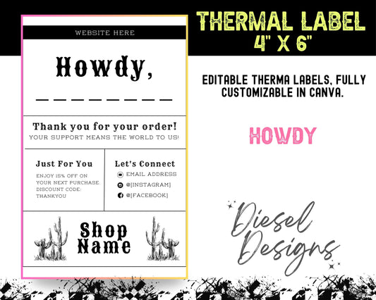 Howdy Thermal Design (4x6) | Thermal Label | Edit in Canva | 4" x 6" | Package Label
