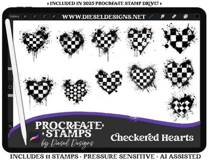 Checkered Hearts Procreate Stamp Set | PROCREATE BRUSHES/STAMPS | Digital File Only