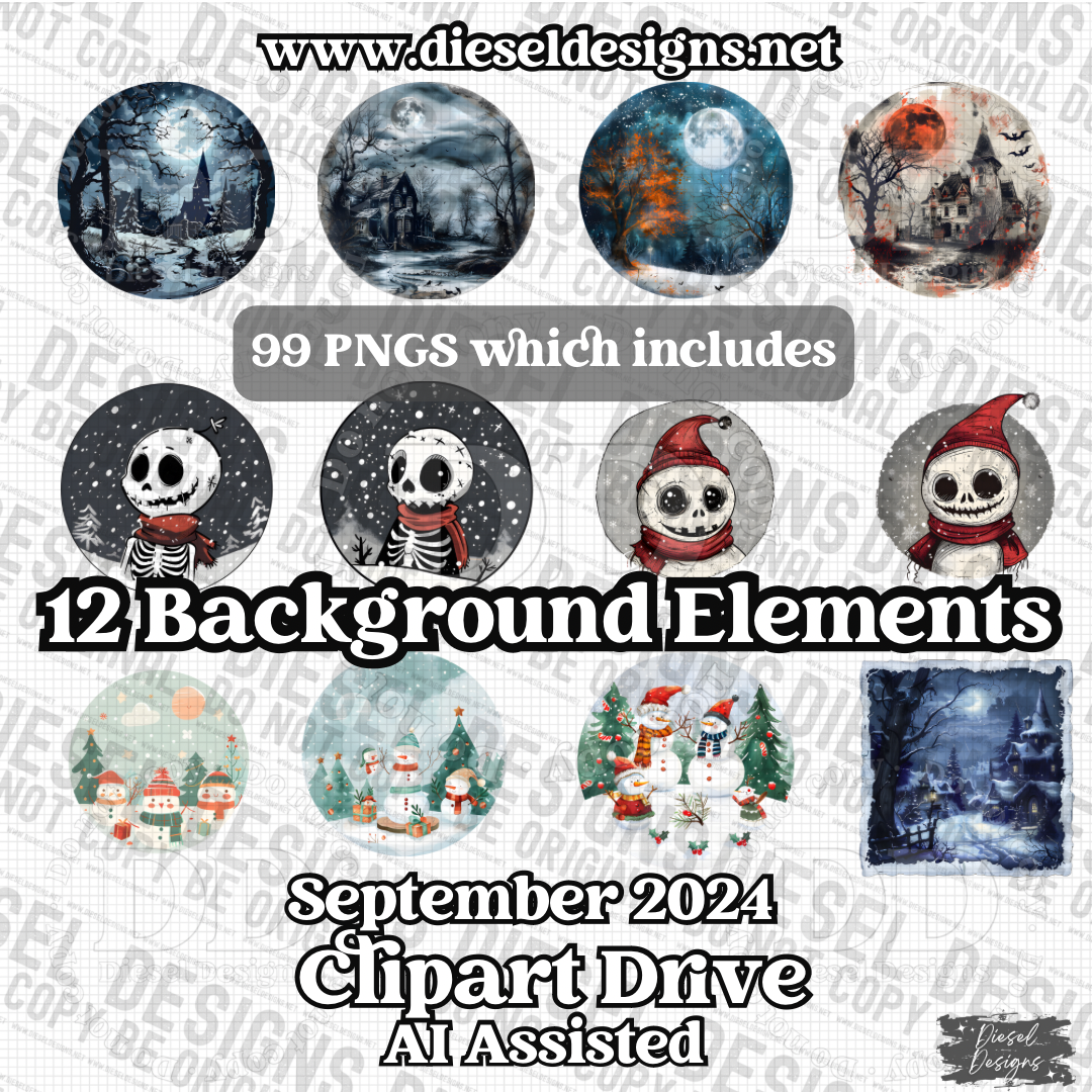 September 2024 Clipart Drive - AI Assisted | 300 DPI | Transparent PNG | Clipart