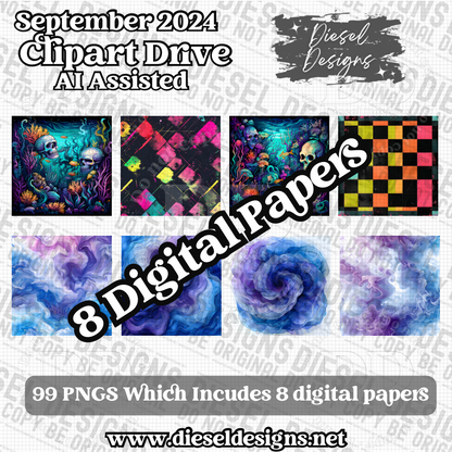 September 2024 Clipart Drive - AI Assisted | 300 DPI | Transparent PNG | Clipart