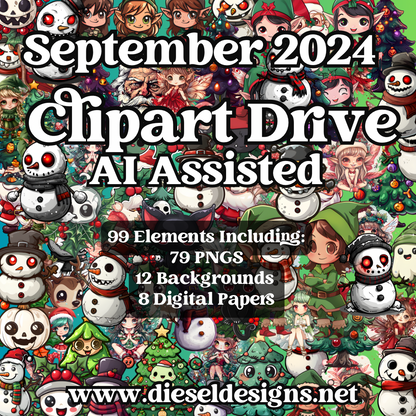 September 2024 Clipart Drive - AI Assisted | 300 DPI | Transparent PNG | Clipart