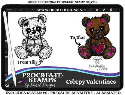 Creepy Valentine Procreate Stamp Set | PROCREATE BRUSHES/STAMPS | Digital File Only