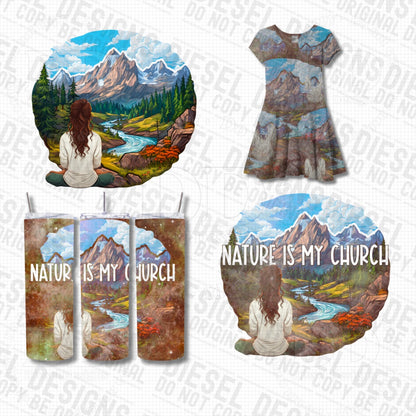 Nature is my Church | 300 DPI | 2 PNG, 1 Seamless & 1 Tumbler Wrap