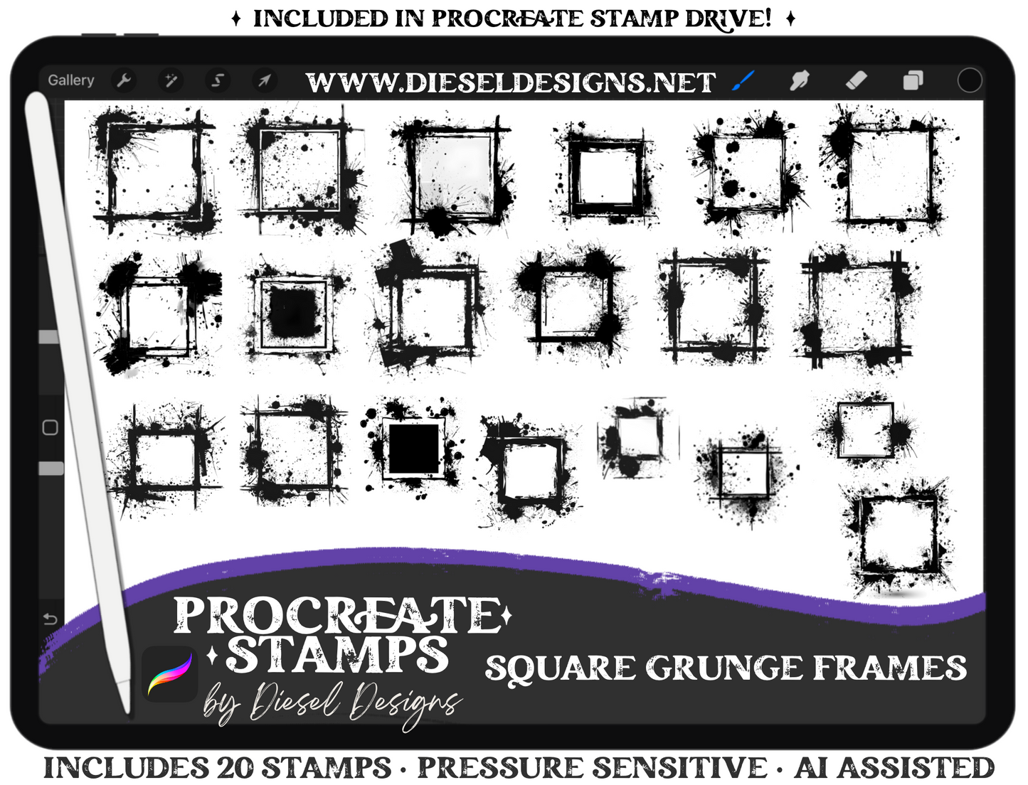 Square Grunge Frames | PROCREATE BRUSHES/STAMPS | Digital File Only