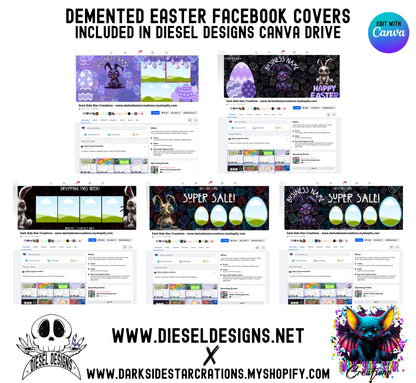 Demented Easter Facebook Group Covers(5) | Facebook Covers | Editable graphics included | Template | Canva