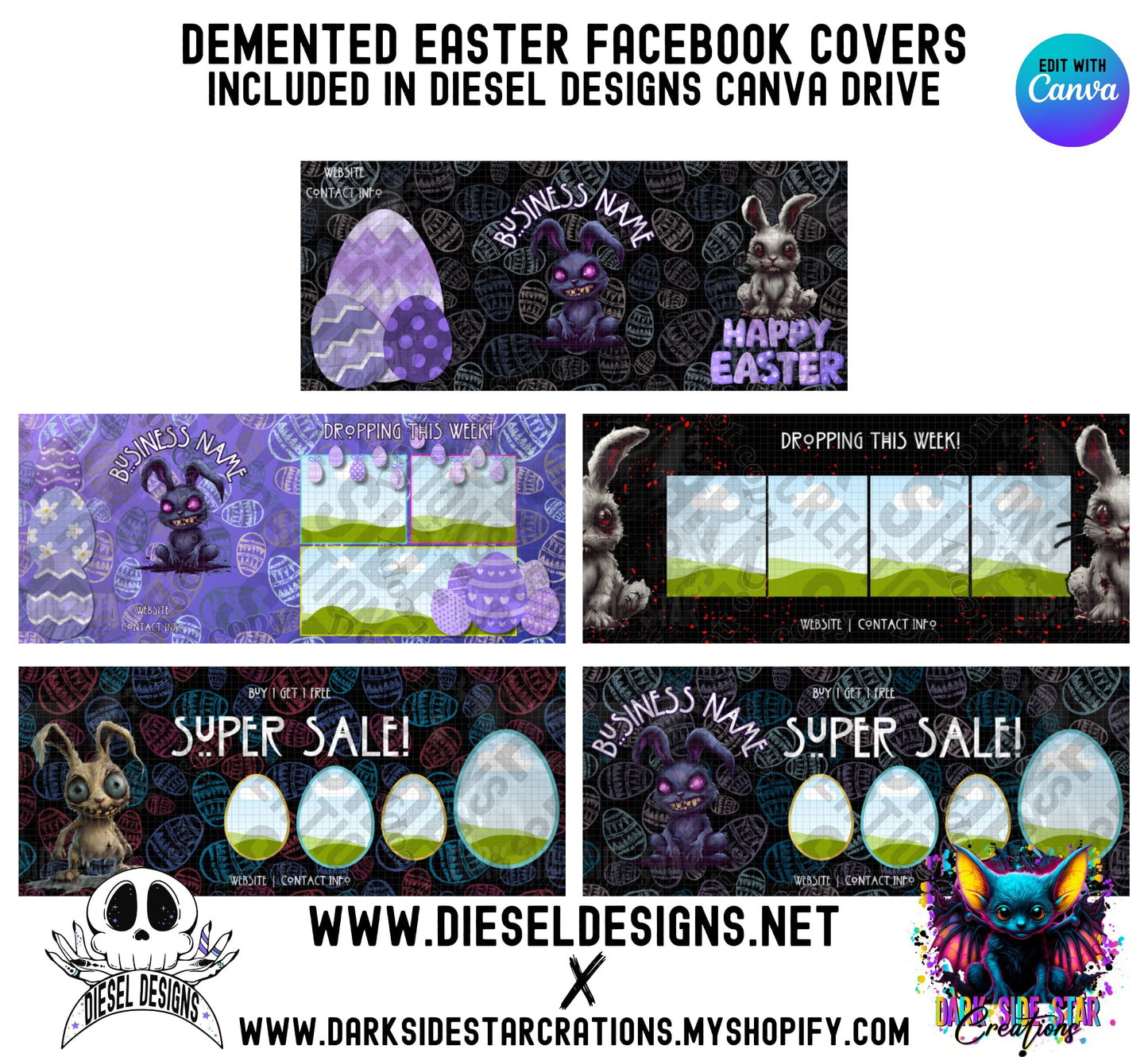 Demented Easter Facebook Group Covers(5) | Facebook Covers | Editable graphics included | Template | Canva