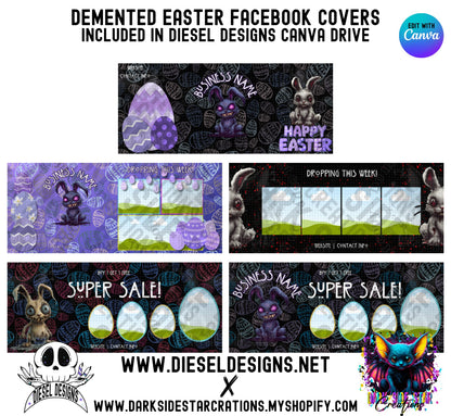 Demented Easter Facebook Group Covers(5) | Facebook Covers | Editable graphics included | Template | Canva